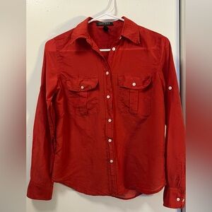 Ralph Lauren Red Button Silk Blend Button Down Shirt